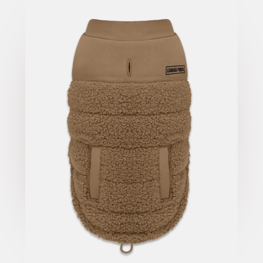 Cool Factor Dog Puffer Jacket in Tan for a small dog